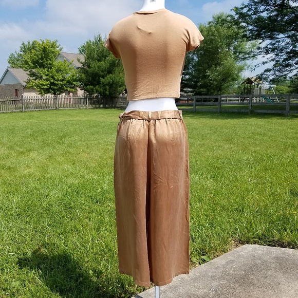 Satin Type Cropped Wide Leg Trousers Sz UK10/ US8 - Picture 4 of 4